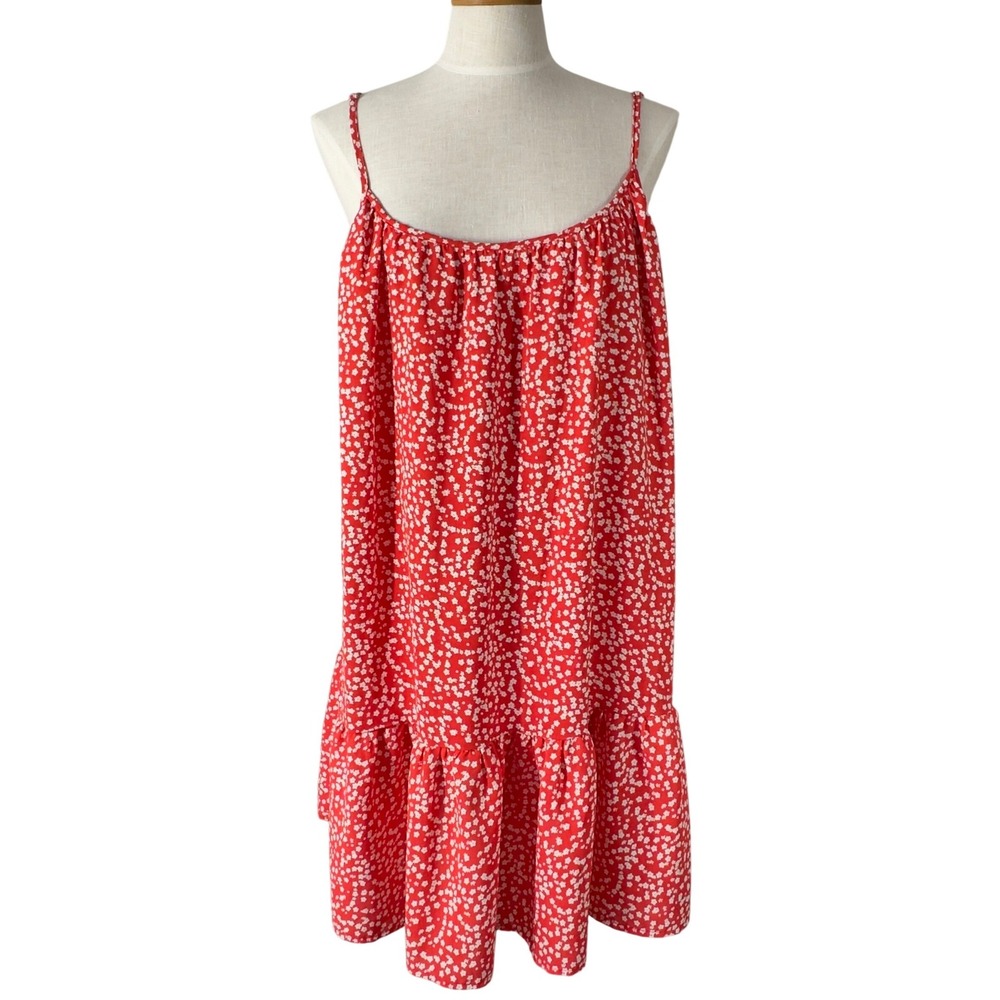 Pink Lily Womens L Dress Casual Camisole Mini Dress Swing Flowy Ditsy Floral Red